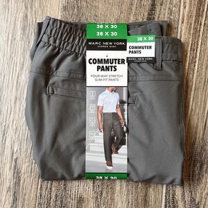 Marc New York Men’s Commuter Pant Slim Fit 4 Way Stretch Fabric Gray 38X30 NEW